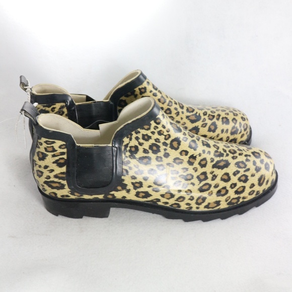 New LEOPARD PRINT Rubber Ankle Rain Boots Sz 9-10 - Picture 2 of 7